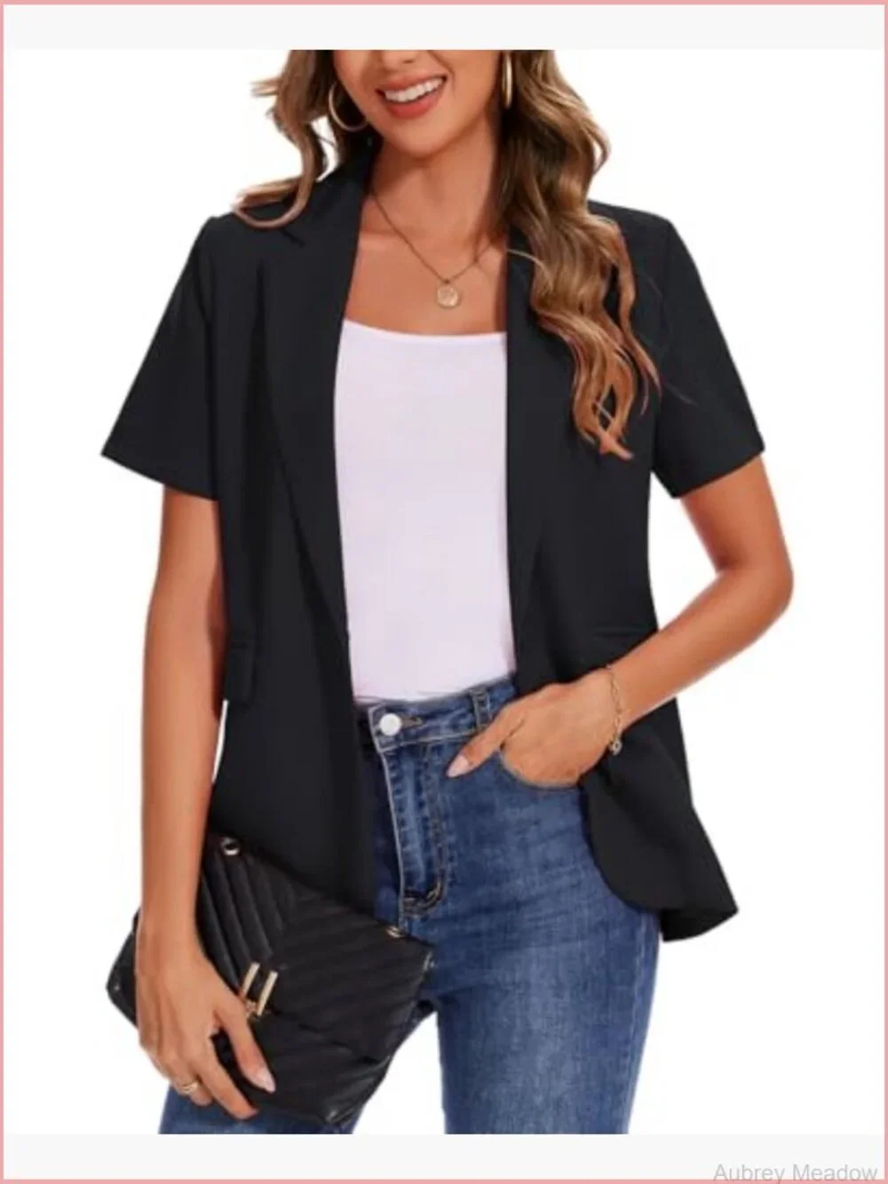 Short Sleeve Blazer Women One Button Lapel Casual Work Office Jacket Suit
